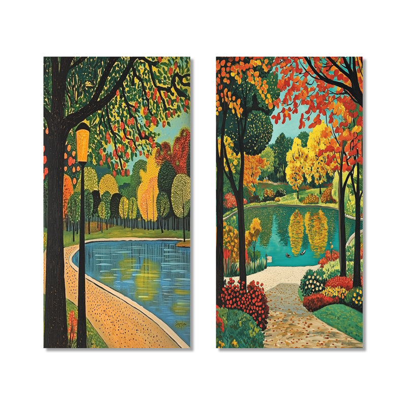 Retiro Parks Beautiful Lakes - Green Madrid, ensemble de 2 reproductions d'art mural en métal, H 40 po x l 40 po