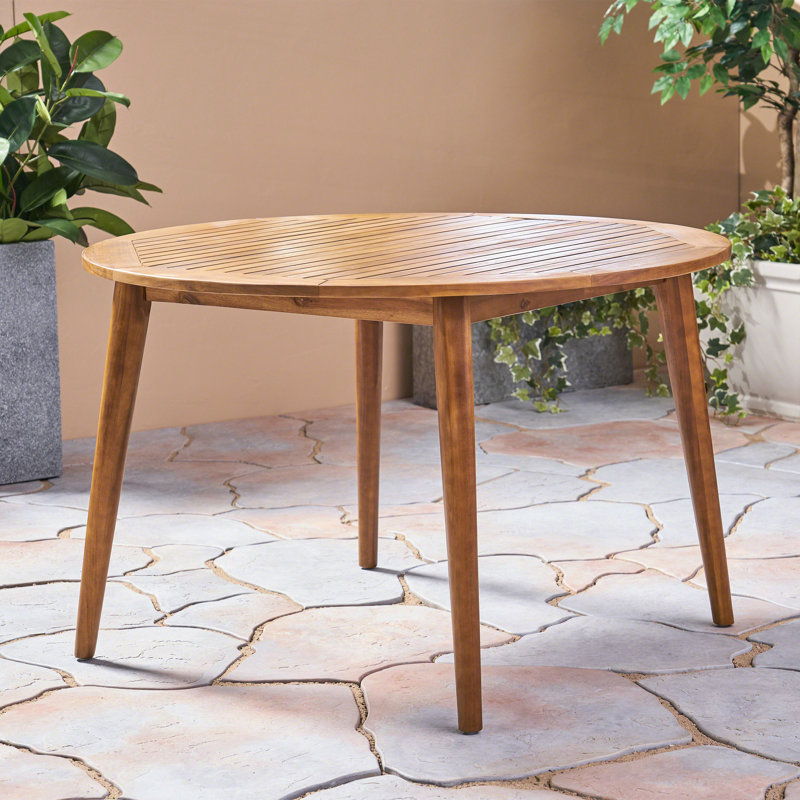 Table d'extérieur en bois, 48,07 po de diamètre, finition, base pour patio à pieds carrés, rehausse la surface, Teck