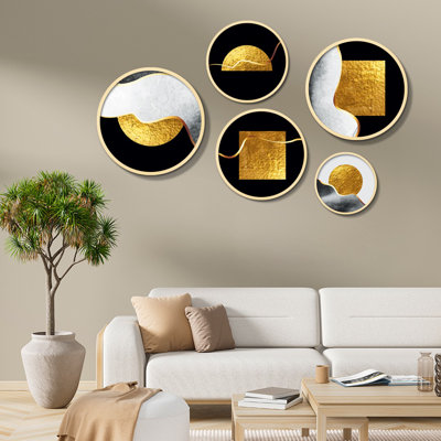 Elegant 5-Piece Decorative Framed MDF Painting Set, 17.1 x 17.1 inches & 14.6 x 14.6 inches & 12.2 x 12.2 inches & 10.2 x 10.2 inches & 7.1 x 7.1 inches | 100% Solid Wood Frames, Perfect for Home Décor & Gallery Walls