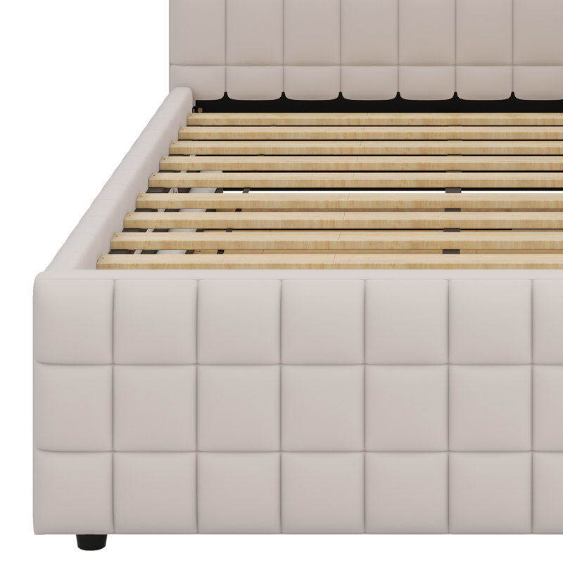 Lit de jour rembourré en L avec couchette escamotable et ports USB, Beige