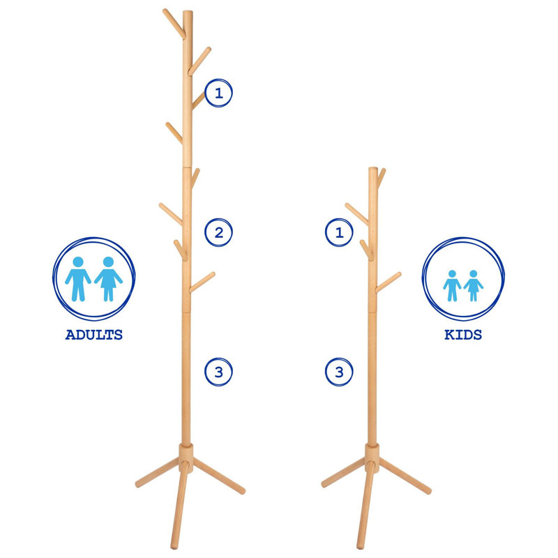 Solid Beech Wood Freestanding Coat Stand, Brown