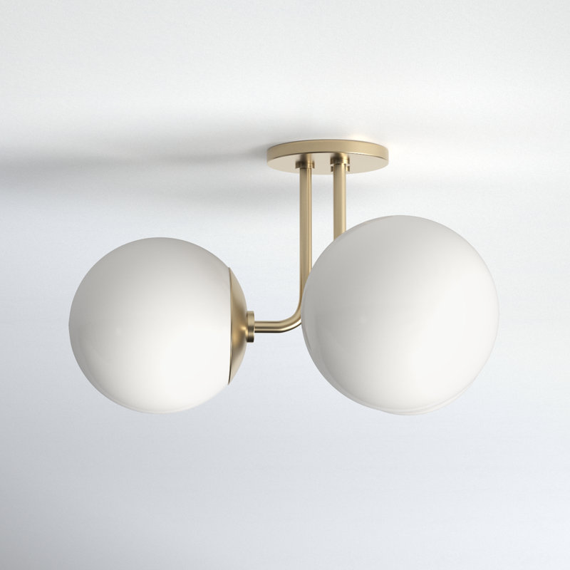 Luna Glass Semi Flush Mount, Aged Brass