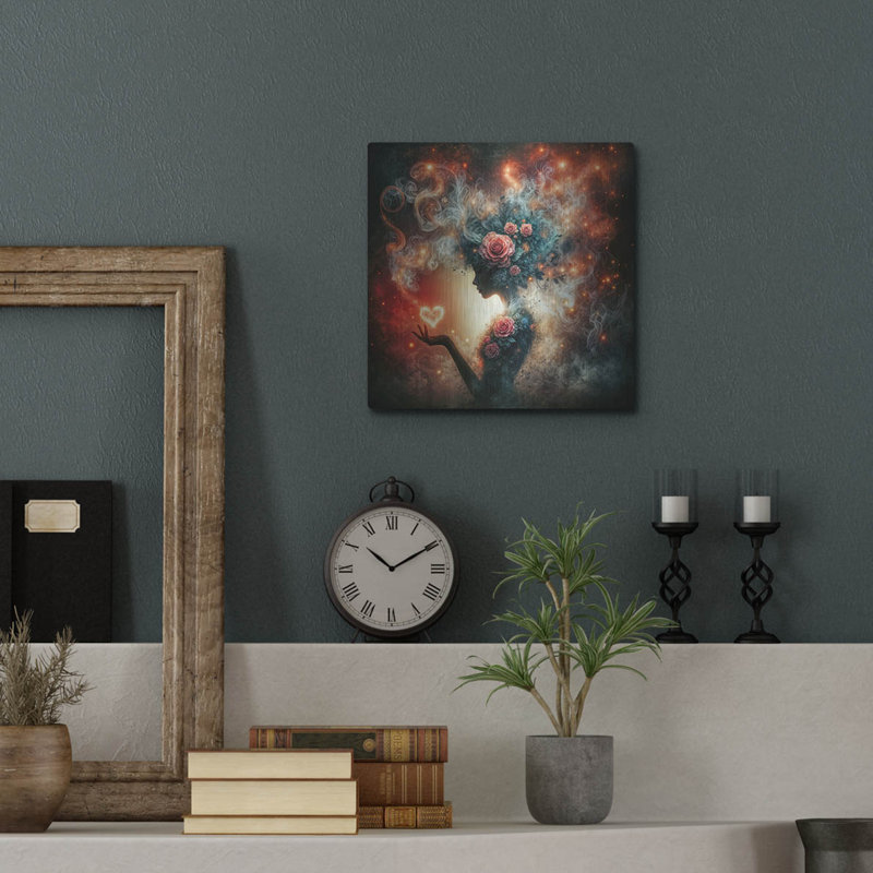 Art mural en métal luxueux «Love and Roses 4» par Rey Klimt, 12 po x 12 po