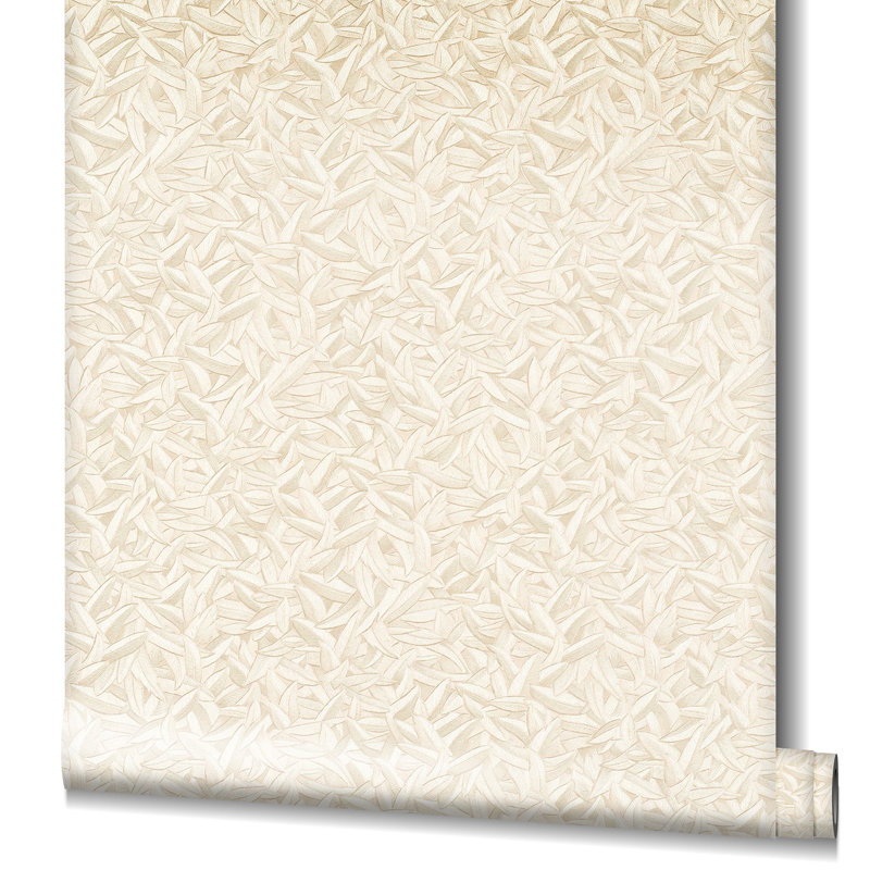 Minoris Textured Leaves Sheen Wallpaper Roll, Cream