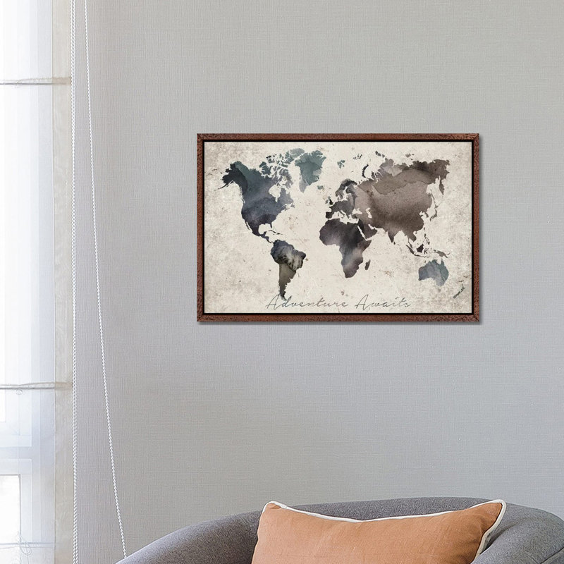 Adventure Awaits Map by WallDecorAddict - Wrapped Canvas Print, Classic Wood Framed Canvas