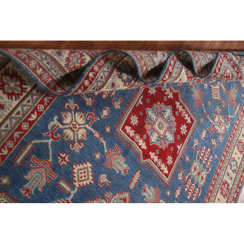 Blue Geometric Kazak Living Room Rug 7x10