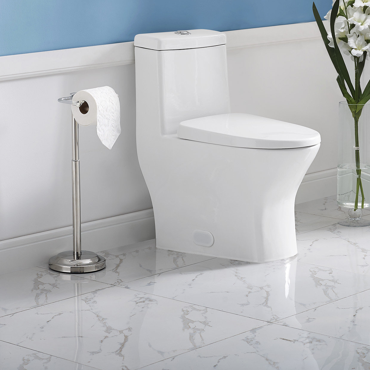 Sublime II 1-Piece Round Dual-Flush Toilet, White, Left