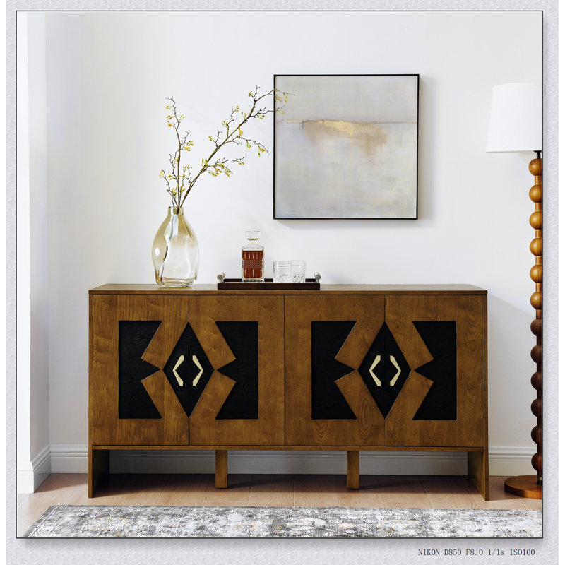 Buffet Mid-Century moderne avec rangement, console de télévision et motif géométrique pour un usage domestique polyvalent