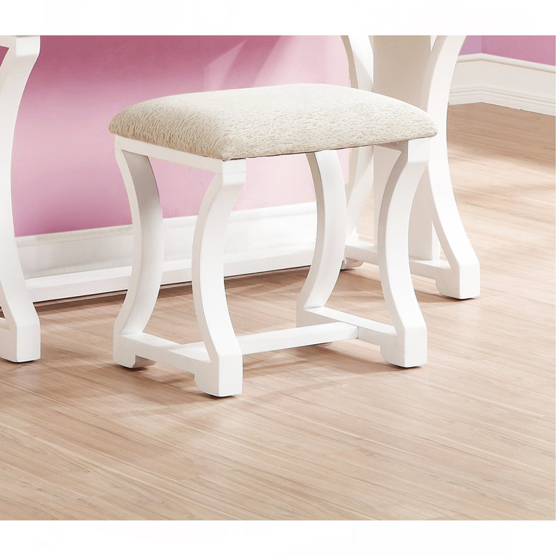 Unique Modern Bedroom Vanity Set W Stool Foldable Mirror Drawers White Color MDF Veneer 1Pc Vanity Furniture
