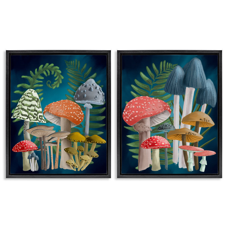Ensemble de 2 toiles flottantes "Mushroom Variétés Forest Ferns" par Regina Moore, H 21 po x l 17 po