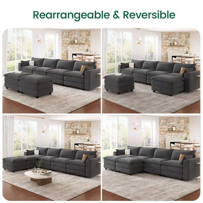 L Shaped Sectional, Modular Sectional Sofa For Living Room, Dark Gray, Dark Gray Chenille