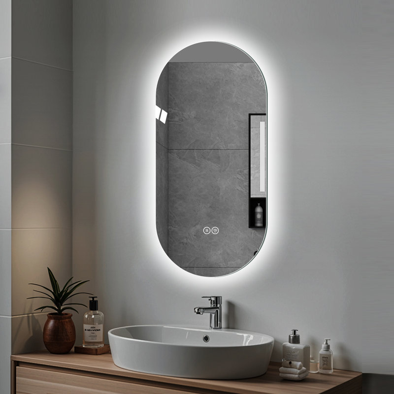 Miroir de salle de bain 48 po x 24 po à fixation murale avec écran tactile et brouillard avec trois options d'éclairage: blanc 6000K, naturel 4000K, chaud 3000K, contrôle de la luminosité, verre brisé, argent 5Mm