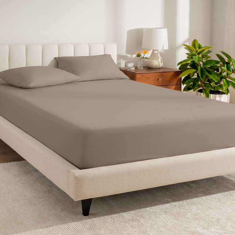Drap-housse en percale de coton biologique à densité de tissage 300 fils, Drap-housse de taille très grand, Taupe