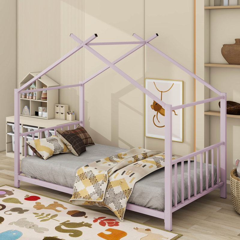 Lit plateforme simple en métal, Rose