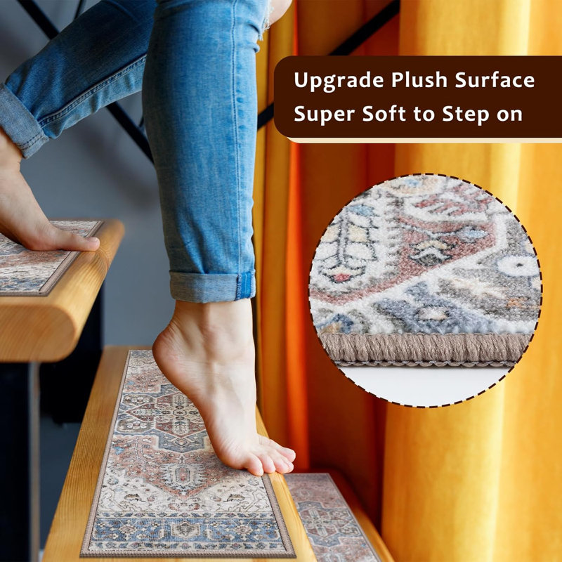 Tapis d'escalier avec caractéristiques antidérapantes, Grey/Brown Oriental, Rectangle 8 po x 2 pi 6 po