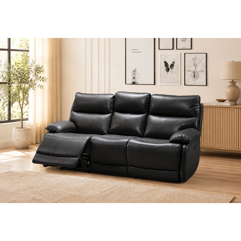 Canapé inclinable électrique avec rembourrage en mousse à mémoire de forme, cuir pleine fleur véritable, gris, L 83,5 po