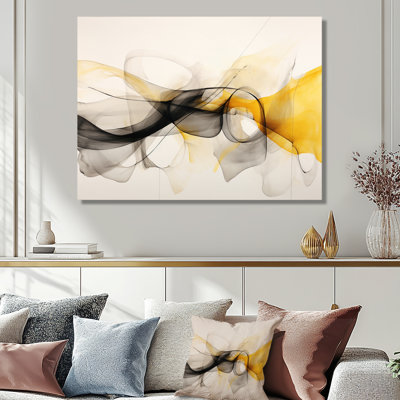 Mariage de noir et jaune - art mural abstrait à l'encre liquide