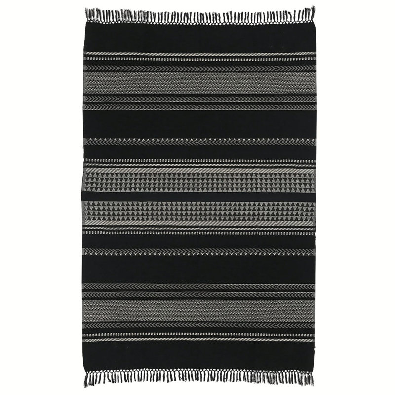 Fibre by Auskin Bohemian Cotton Throw Tribal Pattern Indoor Use 87" L, 53" W x 87" L, Black