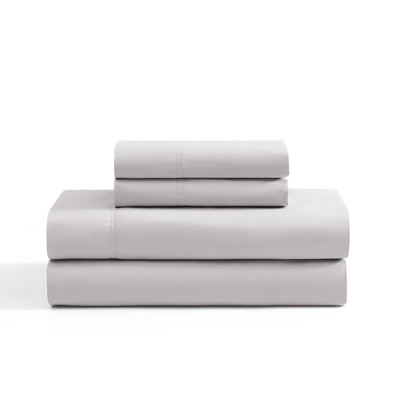 Tommy Hilfiger Solid Cotton Percale Sheet Set, King Sheet Set with 2 Pillowcases, Gray