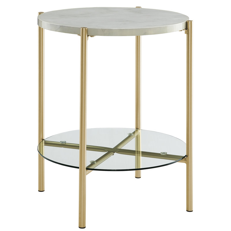 Table de bout avec rangement Seyhan, Marbre blanc /Or