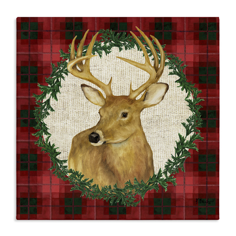  «Deer on Plaid & Wreath» par Paul Brent, H 36 po x l 36 po
