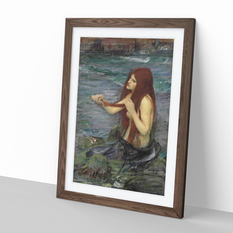 A Mermaid Vol.2 by John William Waterhouse - Picture Frame Graphic Art, 36cm H x 27cm W x 2cm D, Walnut Framed