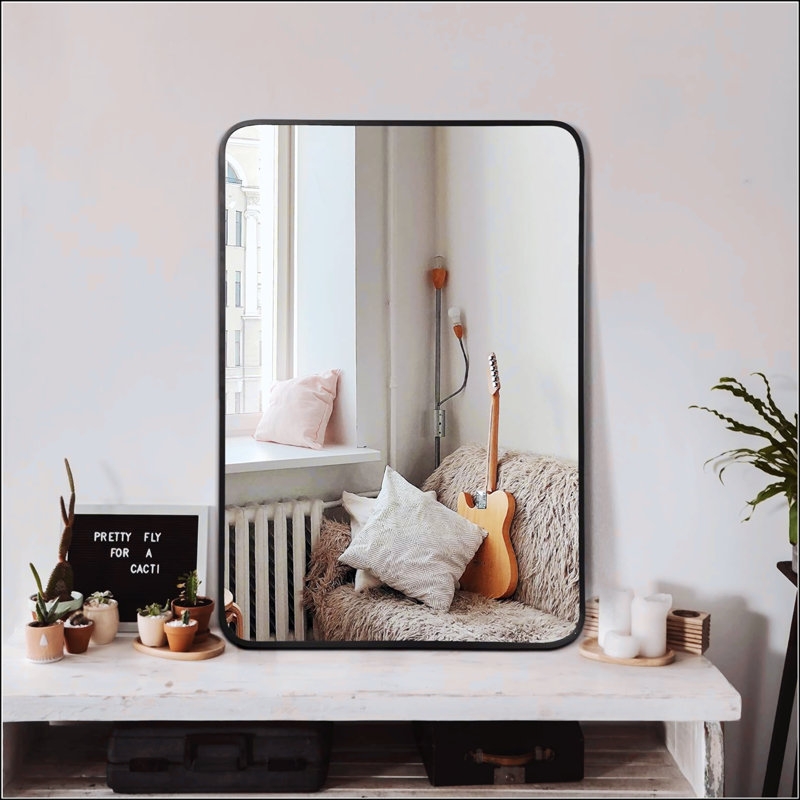 Miroir de salle de bain rectangulaire élégant et fonctionnel pour mur, Noir, 32 po x 24 po