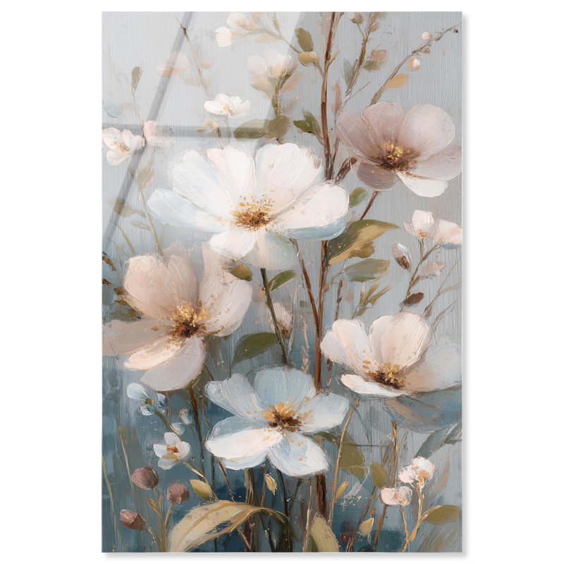 Art floral rétro en prairie blanche rétro par Art Remedy, prêt à être accroché, H 15 po x l 10 po