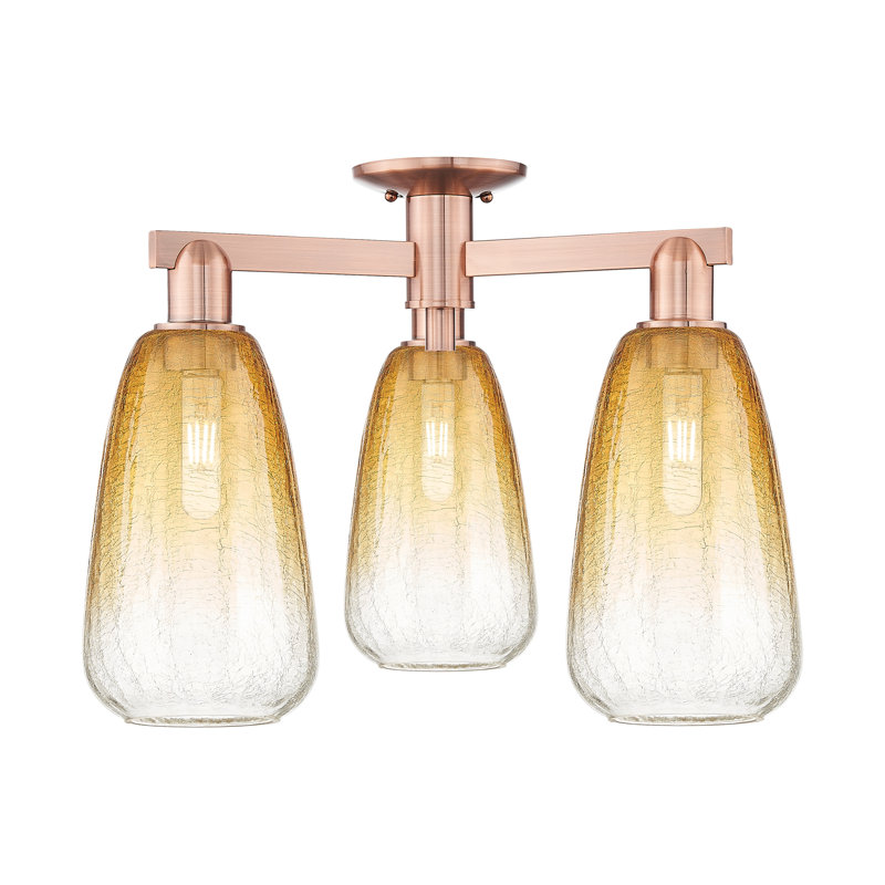 Plafonnier semi-encastré 3 lumières Jacquette, Ambre, Cuivre antique
