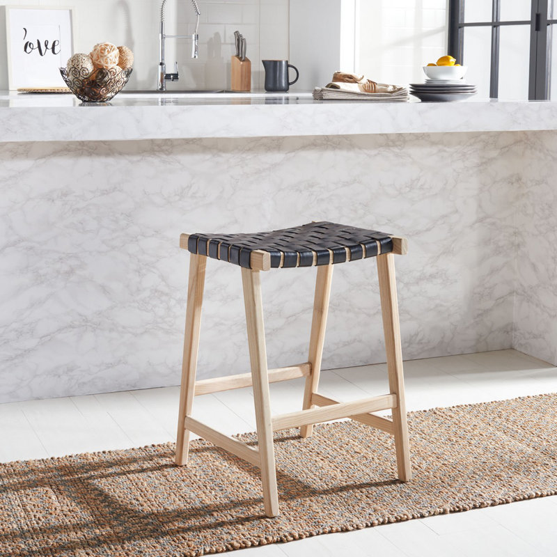 Tabouret de bar et de comptoir en cuir Alston, Tabouret de comptoir (hauteur du siège de 26,8 po, Naturel clair, Noir