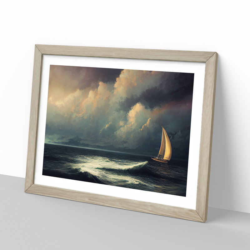 XH1022-7614X Sailing Boat on the Sea 1 Piece Single Picture Frame Painting, 46cm H x 64cm W x 2cm D, Oak