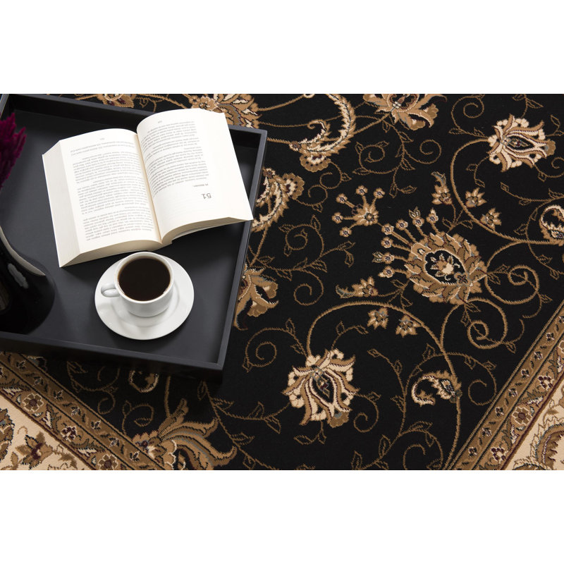 Tapis de couloir intérieur / médaillon persan noir / beige 2 pi x 15 pi (2 pi 3 po x 15 pi) Yasmin