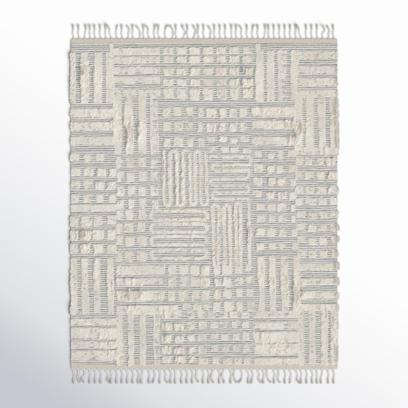 Benjamin Geometric Hand Knotted Ivory/Sky Area Rug, Rectangle 8'6" x 11'6"