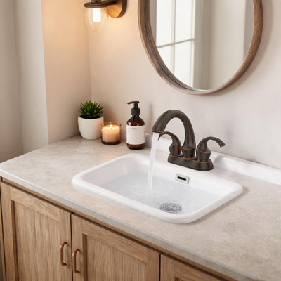 Robinet de lavabo de salle de bain central en métal huilé de 4 pouces à deux poignées avec bonde escamotable et tuyaux d'alimentation