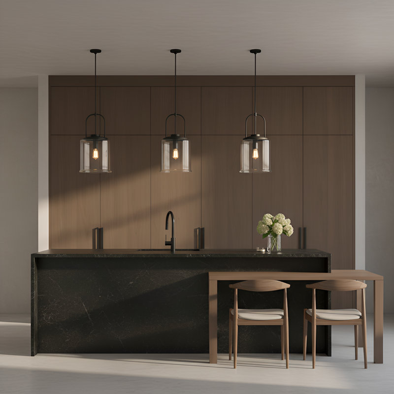 Anders 1 Light Kitchen Pendant In Midnight Black Finish With Clear Shade, Midnight Black