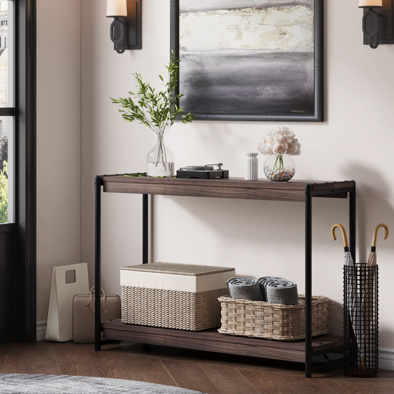 40" Console Table, 2-Tier Farmhouse Narrow Entryway Table , Long Sofa Table, Brown
