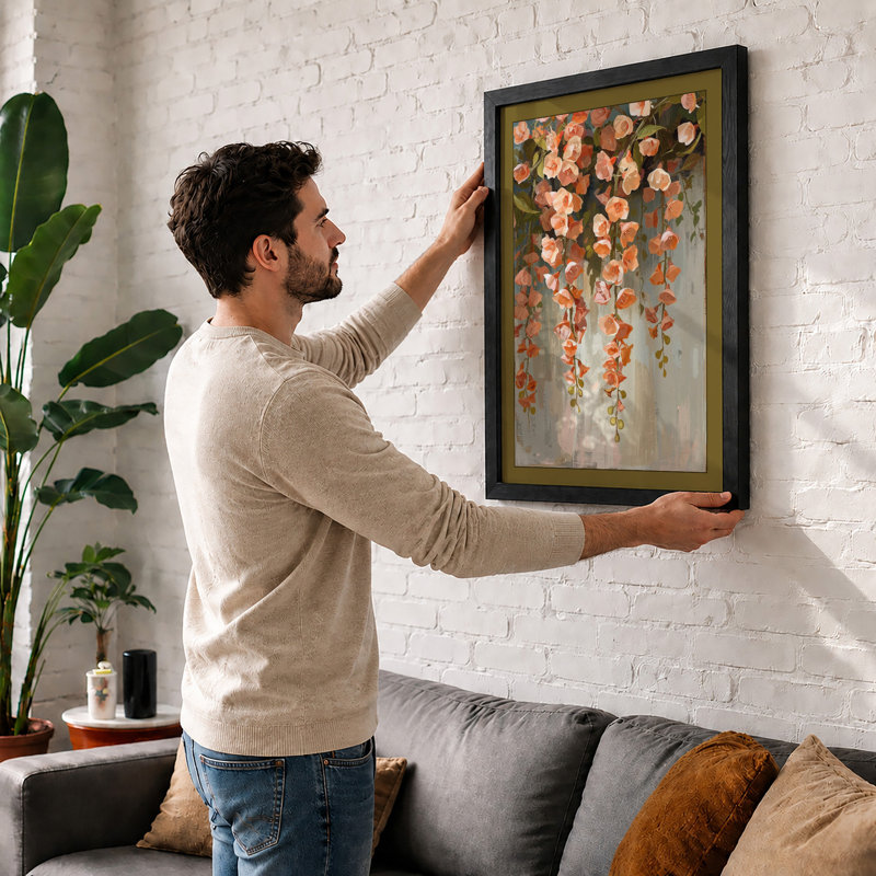 Falling Bloom Botanical - Framed Print, A2 - 59.4 x 42.0 cm, Black