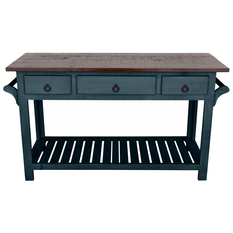 Sirenna Solid Wood Kitchen Island, Navy Blue