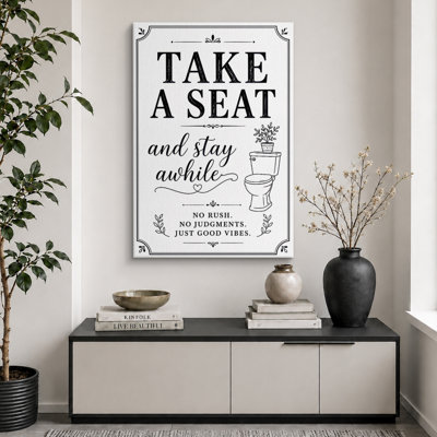 «Take A Seat Bathroom Humor», impression sur toile, impression sur toile encadrée