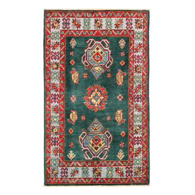 Dwaina One-of-a-Kind 3'X5' Wool Area Rug Green , Malibu , Gray , Red