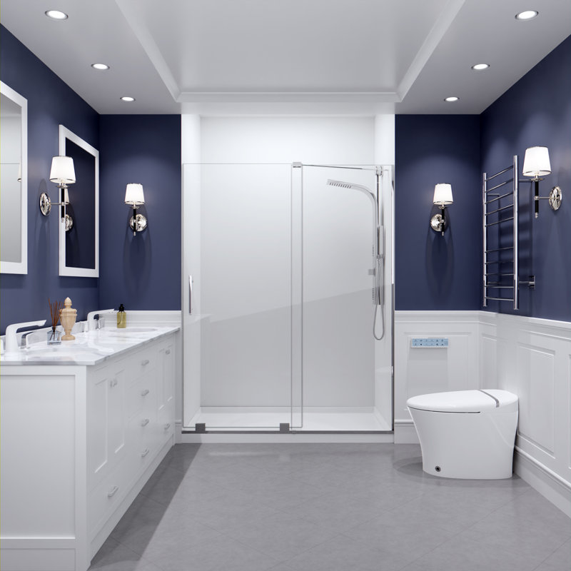 Longboat Series 60" - 60" W x 76" H Single Sliding Semi-Frameless Shower Door with Tsunami Guard, Polished Chrome