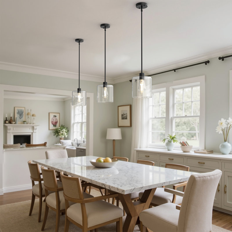 7.9'' Wide Modern Single Pendant Clear Glass Shade Kitchen Island Pendant Lighting, 1 - Light, Clear Glass, Matte Black