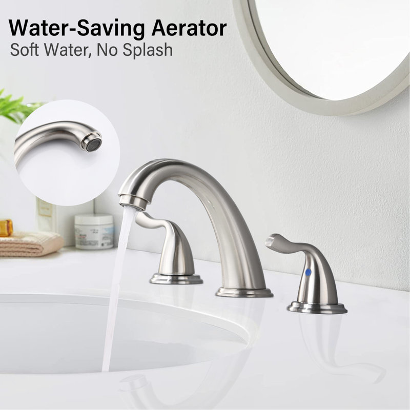 8-Inch Bathroom Sink Faucet In Brushed Nickel - 3 Holes 2 Handles, Solid Brass Build, Rust And Corrosion , Aerator 8" Hole Handle, Brass, & Smooth Aerated Flow With Drain Assembly