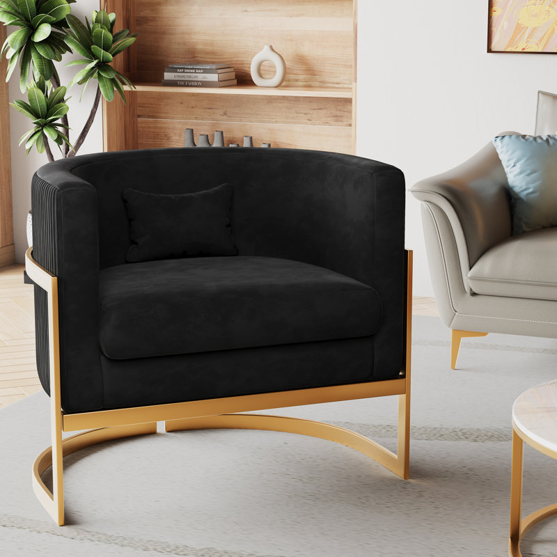 Shelbi Upholstered Armchair, Black Velvet, Gold