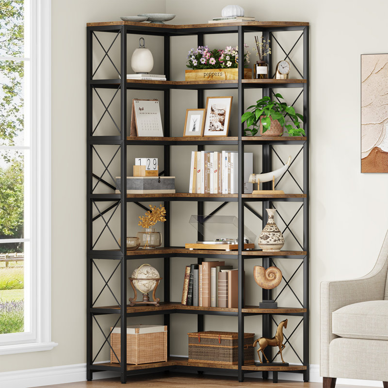 Sukanya 5 Tier Corner Bookcase, Large Display Rack Storage for Bedroom, Living Room