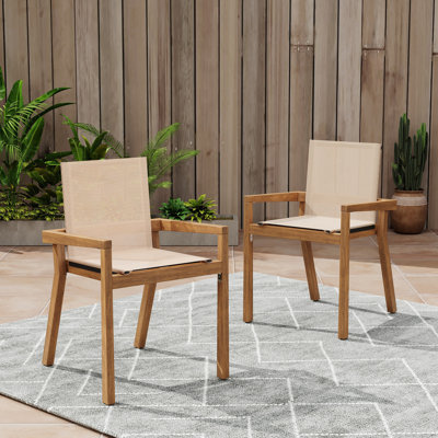 Chaise de salle à manger Belfast, ensemble de 2, structure en teck et tissu beige