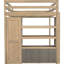 Lit mezzanine pleine grandeur en noyer avec armoire intégrée, bureau et tablettes pour le développement de la chambre à coucher avec atmosphère de tiroirs-130874195