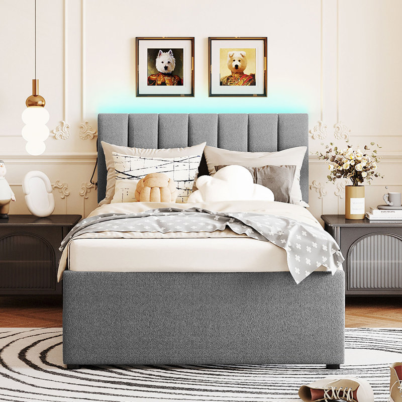 Lit tapissier Teddy, gris, Simple
