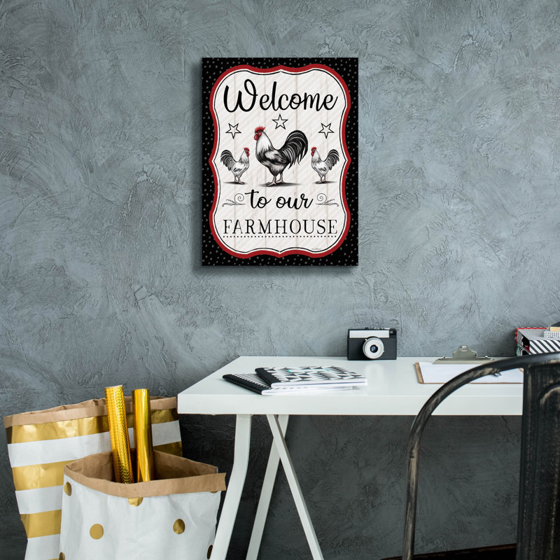 «Welcome To Our Farmhouse» par Elizabeth Tyndall, art mural sur toile, H 16 po x l 12 po