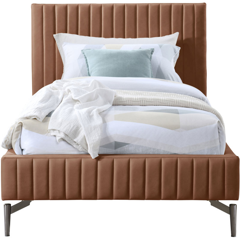 Gallo Upholstered Bed, Twin, Cognac Vegan Leather
